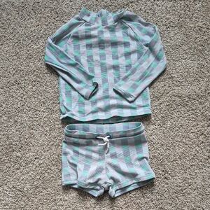 Seed Swim Set Rashguard Checkered Long Sleeve Top and Shorts Set